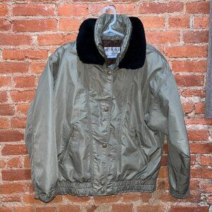 Vintage 80's Retro Ski Jacket Metropolis Couloir Sage Green Faux Fur Collar 14